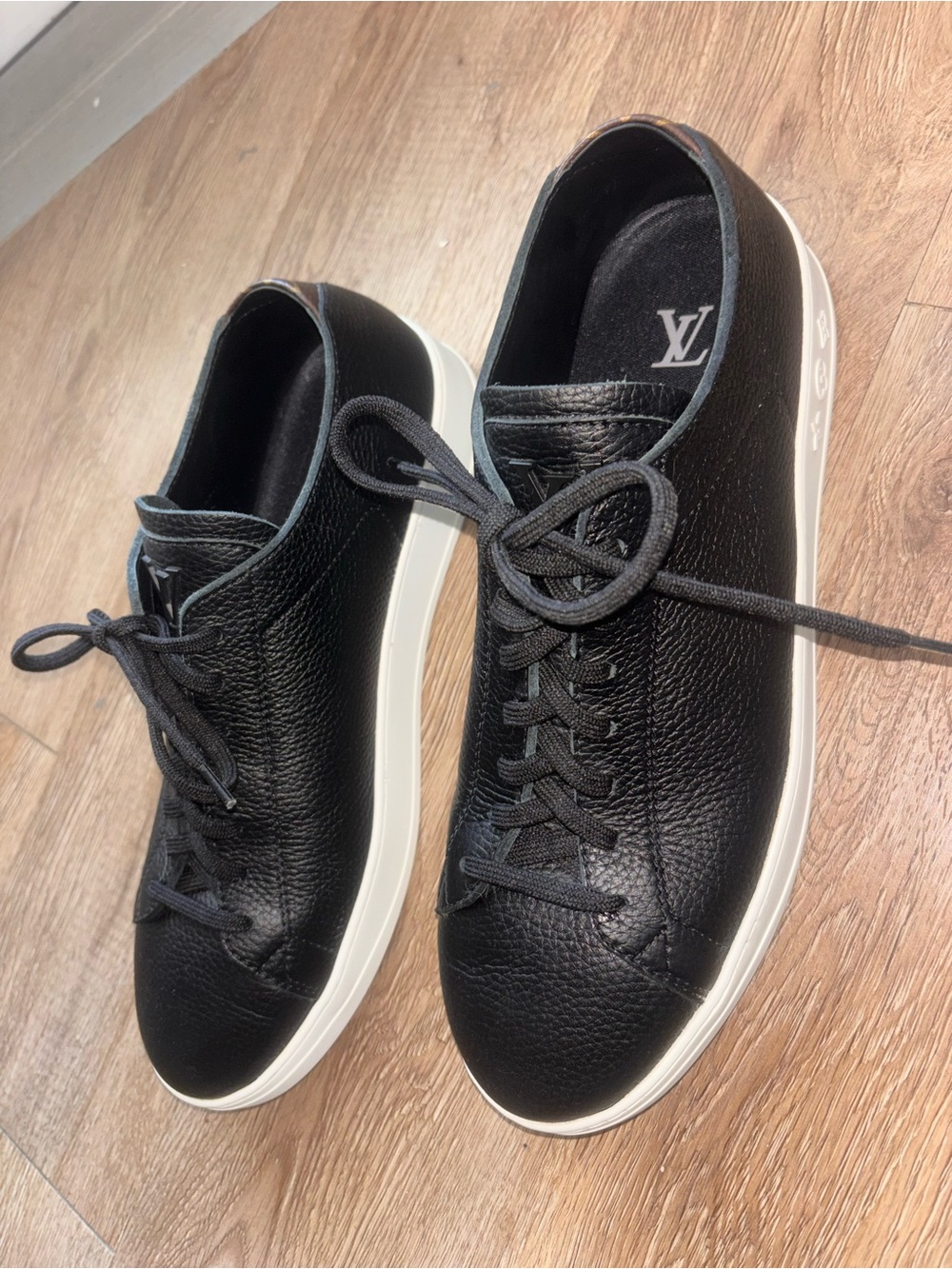 Louis Vuitton Black Leather Sneakers with White Sole
